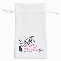 Sac d'emballage personnalisé en satin avec logo pour extensions de cheveux, pochette à cordon pour mèches de cheveux vierges