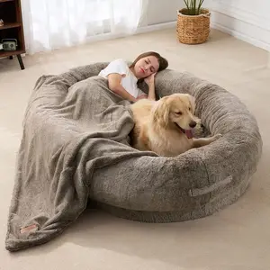 Yetişkin ölçekli insan köpek yatağı kabarık Pet yatak uzun peluş lüks tasarımcı köpek Pet Mat kanepe insan ölçekli köpek yatağı insanlar için yetişkinler