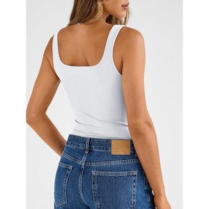 Camisetas sin mangas de cuello cuadrado con doble forro para mujer, top corto básico de verano sin espalda, de punto transpirable de elastano y poliéster - Product Image 4