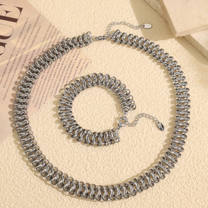 Chunky <b>Bracelet</b> And Necklace <b>Set</b> Zinc Alloy Chain Design Unisex Fashion Jewelry Gift - Product Image 3