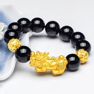 Bonne Chance Richesse Bouddha Noir Obsidienne Perles Feng Shui Richesse Double Pixiu <span class=keywords><strong>Proverbe</strong></span> Poignet Décoration pour Filles Femmes - Product Image 2