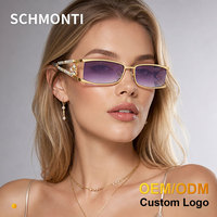Lunettes de soleil rectangulaires semi-cerclées en métal pour femme, ornées de cristaux et de perles, protection UV400, de luxe, vente en gros, logo personnalisé