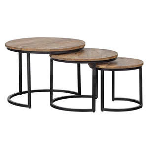 Juego de 3 mesas de centro de madera de mango, mesas nido de madera maciza, muebles modernos para sala de estar, acabado natural duradero - Product Image 1