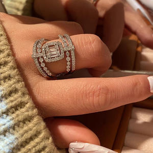 T0181 Geometric Diamond <b>Ring</b> <b>Set</b> Emerald Cut Bezel Setting Luxury Women's Fine Jewelry Engagement <b>Rings</b> - Product Image 2