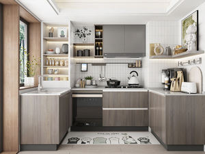 Cuisine américaine en placage de bois, armoires en mélamine, prix direct d'usine, sans chocs - Product Image 2