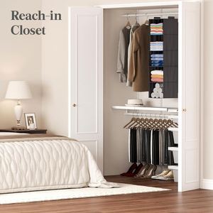 5-Tier Non-Woven Hanging Closet Organizer Foldable Storage <b>Shelf</b> with 2 Sturdy Metal <b>Hooks</b> for Wardrobe Bedroom Dorm - Product Image 6