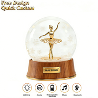 Globe à neige personnalisé de luxe avec danseuse de ballet, éclairage rotatif, musique et Bluetooth rechargeable, en résine, pour cadeaux et décoration