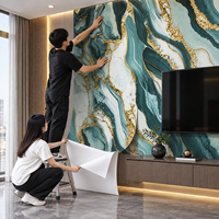 Papier peint autocollant effet marbre tourbillonnant blanc et or vert sarcelle 1,2x3m, feuilles IXPE 2,3mm pour murs de salon et murs TV