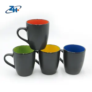 Wholesale custom eco friendly coffee mug cup inner colorful glazed ceramic black coffee mug with handle