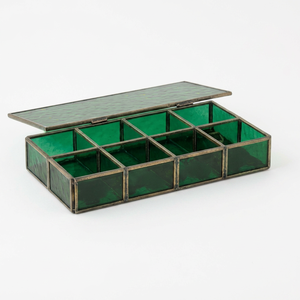 Caja de Joyería de Latón y Vidrio de Gran Tamaño con 8 Compartimentos y Paneles con Detalles en Dorado, para Regalo, Contenedor de Almacenamiento - Product Image 1