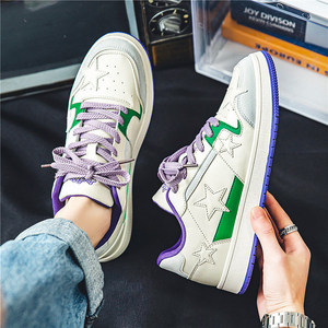 Nuove Sneakers da Skateboard 2026 in Vera Pelle Traspirante, Bianche con Stelle Argentate e Glitter Dorato - Product Image 4