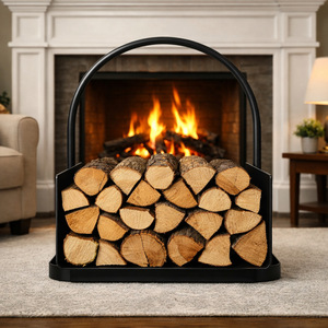 Support à bois de chauffage en métal pour intérieur et extérieur, rectangulaire, en fer noir, accessoire pour cheminée - Product Image 2