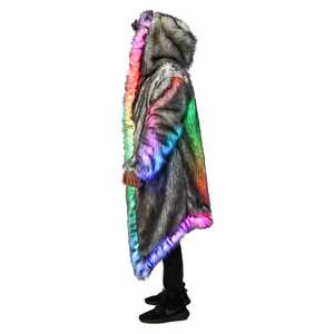 Carnival Performance Party Costume <strong>Men's</strong> European American Cosplay Hooded LED Music Festival <strong>Clothing</strong> Faux Fur Coat - Product Image 2
