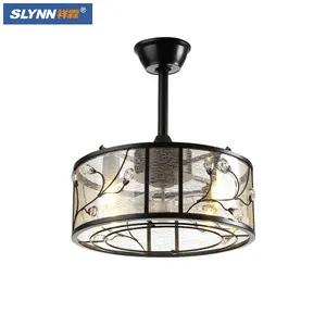 Slynn Moderne Luxe Woonkamer Verlichting Kristallen Kroonluchter Led Plafondventilator Met Afstandsbediening Ventilator Kroonluchter Verlichting