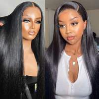 Peluca Larga Lisa Brasileña 100% Cabello Humano Pre-Desplumada con Cutícula Alineada Base HD Transparente Sin Pegamento para Mujeres Negras