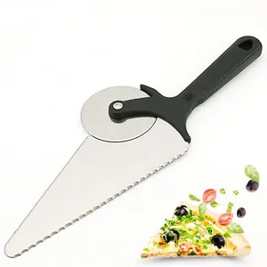 2 in 1 Pizza Tool with Black Handle Wheel Baking Tool Roller Knife Biscuit Cake Pizza Cutter Pizza Peel