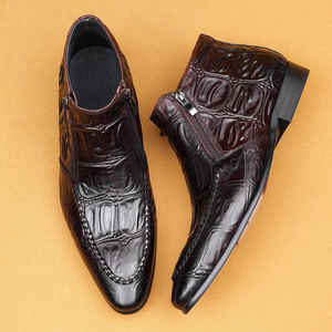 Bottes de Travail pour Hommes Printemps-Automne en Cuir Véritable avec Motif Léopard en Relief, Semelle en Caoutchouc Imperméable - Product Image 5