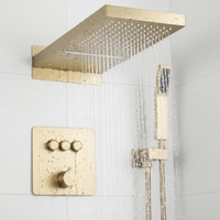 Ensemble complet de douche à effet pluie 3 fonctions en laiton brossé doré de luxe, système de salle de bain mural encastré personnalisé