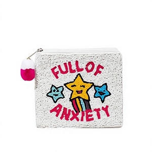 Full Of Anxiety Embroidered Crochet <b>Coin</b> <b>Purse</b> With Zipper Closure Cartoon Star Design Mini Unisex Handmade White - Product Image 1