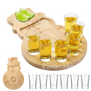 Plateau à tequila en bois en forme de bonhomme de neige, 6 verres, plateau de service en bois massif avec gravures exquises pour shots - Product Image 3