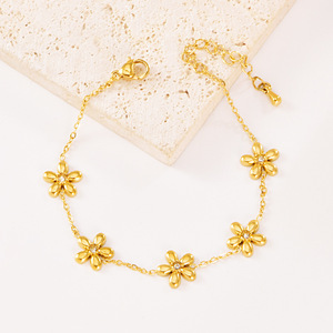 Bracelet fin en acier inoxydable plaqué or 18 carats, style luxe léger, diamant bleu, gouvernail de <span class=keywords><strong>bateau</strong></span>, petite chrysanthème, pétale - Product Image 4