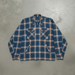 カスタム大人ダブルカラーブロックチェック柄シャツブランクターンダウンカラーコットンフランネルダブルポケットデザインジッパーワークシャツ - Product Image 6