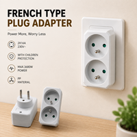 Adaptateur de prise de type français 2X16A 230V Max 3680W avec protection enfant en matériau PP, 2 prises, homologué NF, blanc, garantie 2 ans