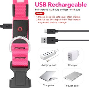 Collier pour chien LED rechargeable par USB réglable solide rose moyen collier de sécurité lumineux en <span class=keywords><strong>nylon</strong></span> pour chiens de taille moyenne moderne - Product Image 3