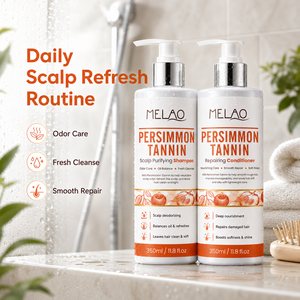 Private Label Persimmon Tannin Scalp Purifying <b>Shampoo</b> Repairing Conditioner Duo 350ml Odor Control Oil Balance for Oily Scalp - Product Image 2