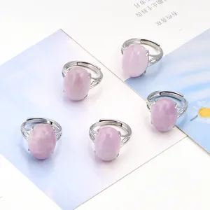 天然宝石ジュエリー紫Spodumeneオーバルリング卸売宝石調節可能な銅リング