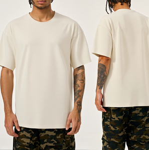 Premium Cotton Round Neck Tee Shirt Manufacturer Oversized Blank Boxy TShirts Heavyweight Drop Shoulder Black T-shirts - Product Image 3
