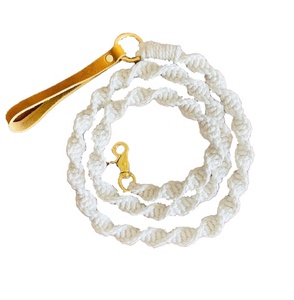 Tali Anjing Rajut Katun Handmade <span class=keywords><strong>2026</strong></span> 2025 dengan Gagang Kulit, Tali Jalan Kaki Custom Anti-Selip, Aksesoris Rajut Khusus - Product Image 6