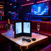 En gros, Porte-menu lumineux A4 à 4 faces en similicuir noir, Modèle BL-0067, Fabriqué en Chine, pour liste de prix de bar, utilisation KTV et hôtellerie