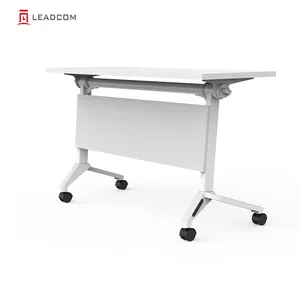 LEADCOM Mateo LS-703 Office furniture meeting room white folding table with wheels training mobile metal frame table