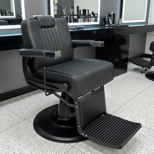 Modern Black Barber <b>Chair</b> Hydraulic <b>Reclining</b> Salon <b>Chair</b> with Headrest Footrest and Minimal Backrest Design - Product Image 4