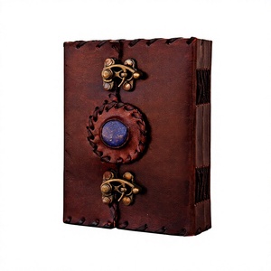 NEW ERA Diario de cuero negro repujado cosido a mano con hilo - Grimoire antiguo con doble cierre, 100 hojas con borde deshilachado vintage - Product Image 1