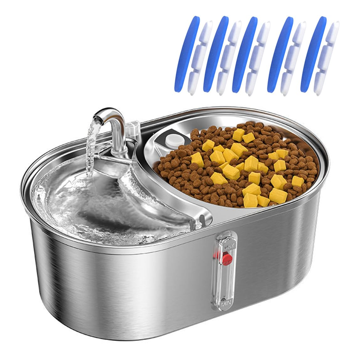 Bol double pour animaux de compagnie avec base en acier inoxydable 304 argenté