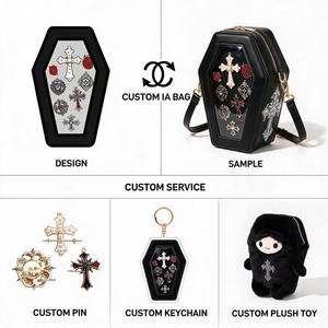 Sac à bandoulière personnalisé en forme de cercueil gothique, sac Ita en PU avec fenêtre transparente pour badges et épingles, sac à main tendance - Product Image 3