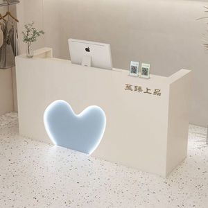 <strong>Small</strong> Bar <strong>Counter</strong> Shop Cashier <strong>Counter</strong> Simple Cream Style Front Desk Beauty Salon Pet Shop Reception CabinetShop Design - Product Image 5