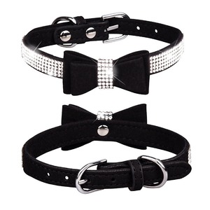 HY <span class=keywords><strong>2026</strong></span> Produk Terbaru Perlengkapan Hewan Peliharaan Kalung Kucing dan Anjing Berhias Berlian Imitasi dengan Dasi Kupu-kupu Motif Polos Kulit  Kalung Anjing Grosir - Product Image 5