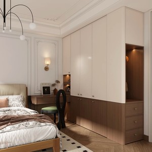 <span class=keywords><strong>Armoire</strong></span> d'angle moderne autoportante pour chambre à coucher avec <span class=keywords><strong>portes</strong></span> <span class=keywords><strong>coulissantes</strong></span> en bois de cerisier, design gain de place - Product Image 1