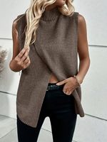 Pull-over décontracté en tricot respirant pour femme avec fente au col