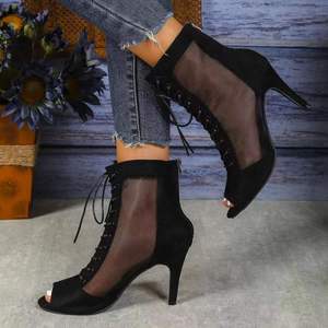 2025 femmes danse Jazz latine <span class=keywords><strong>talons</strong></span> hauts maille noire bottes de danse de salon chaussures de fête Salsa chaussures de danse - Product Image 6
