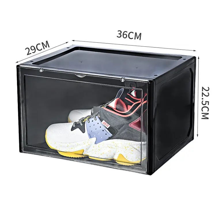Plastic black transparent luxury gift shoe storage box drop front shoe rack box magnetic jordan nike adidas shoe storage box