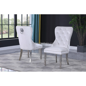 Silla de Comedor Moderna de Terciopelo Blanco con Respaldo Acolchado y Botones Decorativos, Patas de Metal Dorado, Muebles de Lujo para el Hogar, Silla para Hotel/Restaurante - Product Image 3