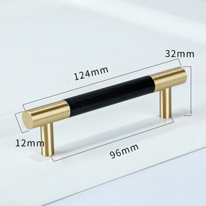 Nuovo Design Maniglia Zigrinata in Ottone Massiccio per Mobili, Pomello Nero e Oro per Ante di Armadi e Cucine - Product Image 3