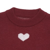 Pull en maille à col rond pour femme, motif cœur blanc jacquard, manches longues, épaules tombantes, coupe ample, doux, décontracté, automne