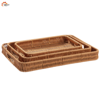 Panier rectangulaire XL en rotin tressé PP fait main pour le rangement des fruits et légumes, plateau de présentation pour supermarché, snacks et pain