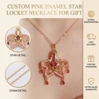 Collier Pendentif Étoile Fille Magique en Or Émaillé avec Breloques en Cristal Rubis, Breloque Étoile Suspendue, Chaîne Délicate, Bijou Cadeau pour Femme