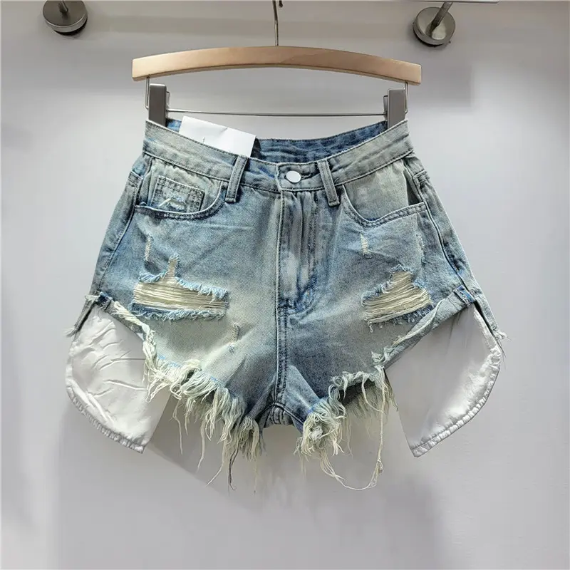 Bomblook C412PT jeans en denim décontracté streetwear droit en coton déchiré solide shorts pour femmes jeans pour femmes 2024